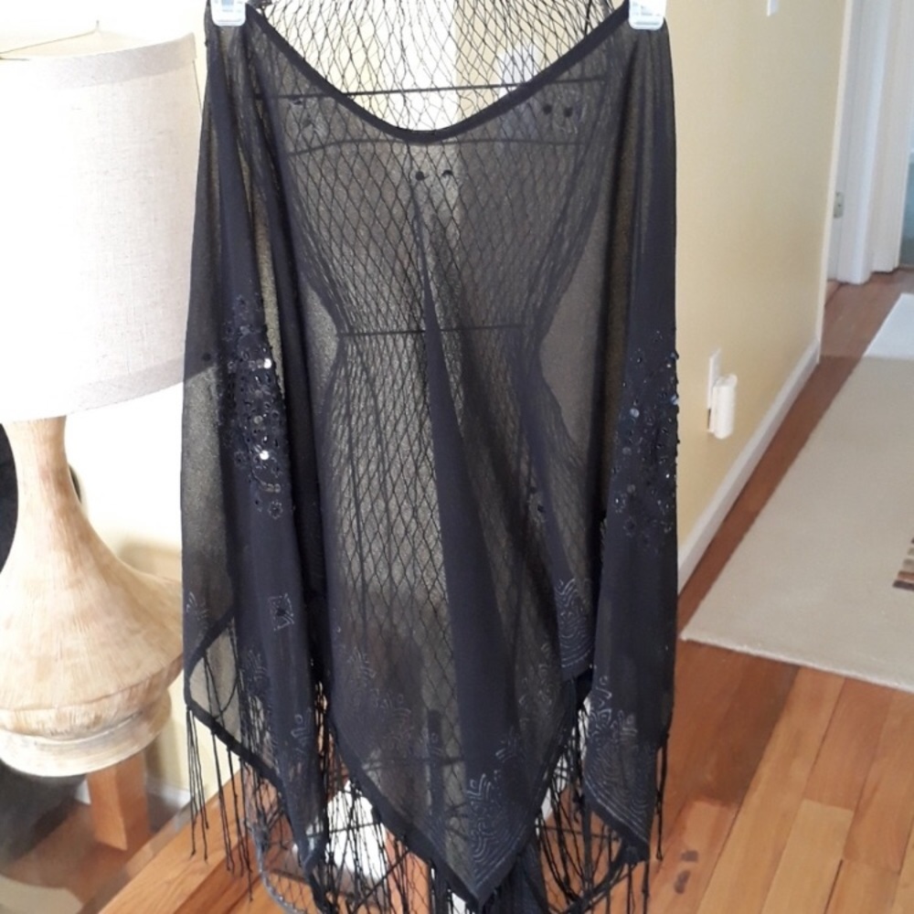 Black Chiffon Sequin Cover Up Shawl One Size